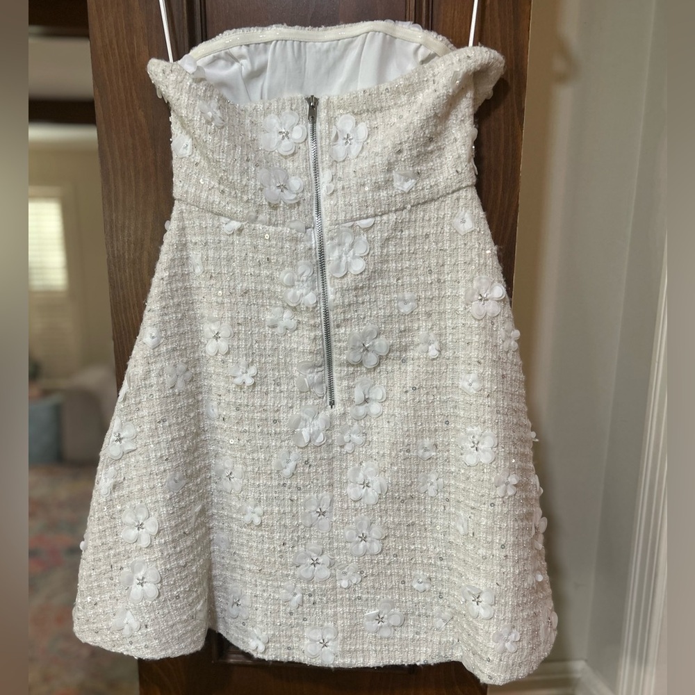 Anthropologie Cream Floral Embellished Mini Dress - Picture 2 of 8